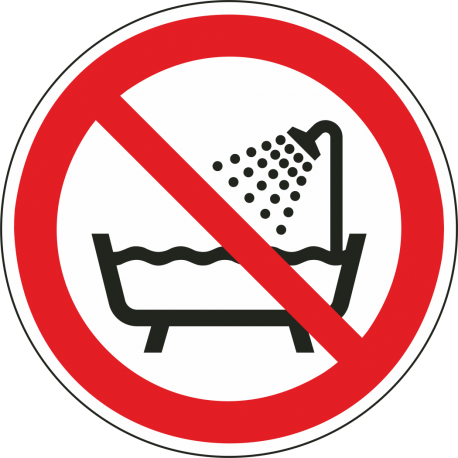 Aufkleber "Verbot, das Gerät in der Badewanne, der Dusche oder über mit Wasser gefülltem Becken zu benutzen"