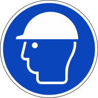 Schilder "Kopfschutz benutzen"