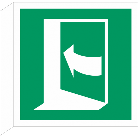 Schilder "Tür öffnet durch Aufdrücken auf der linken Seite" (rechtwinkliges Modell)