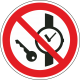 Schilder "Das Mitführen von Metallteilen oder Uhren verboten"