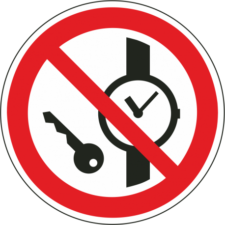 Schilder "Das Mitführen von Metallteilen oder Uhren verboten"