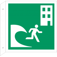 Schilder 'Tsunami-Evakuierungsgebäude' (rechtwinkliges Modell)