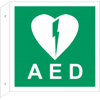 Schilder 'AED (Automatisierter Externer Defibrillator)' (rechtwinkliges Modell)