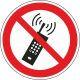 Schilder "Eingeschaltete Mobiltelefone verboten"