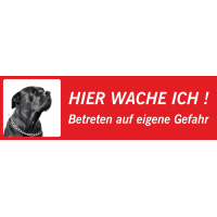 Schwarzer Bullmastiff 'Hier wache ich'-Schild (rot, niedriges Modell)