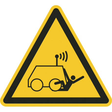Aufkleber "Warnung Gefahr des Überfahrens durch ferngesteuerte Maschinen"
