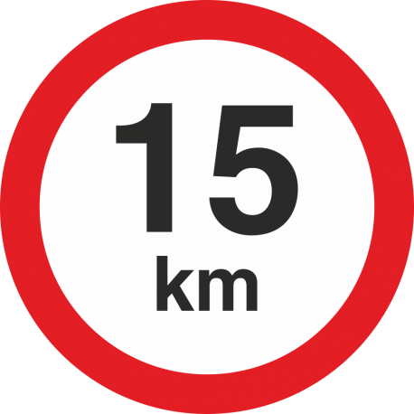 Geschwindigkeitsaufkleber 15 Km (rot mit km-Anzeige) für den Innen- und  Außeneinsatz.