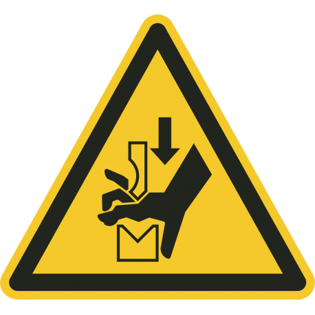Schilder "Warnung vor Handquetschung in Abkantpresse"