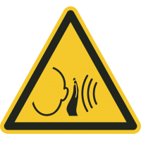 Schilder "Warnung vor unvermittelt auftretendem lauten Geräusch"
