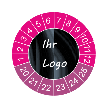Prüfplaketten mit eigenem Logo (Auberginefarben)