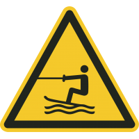 Schilder "Warnung vor Wasserski-Bereich"