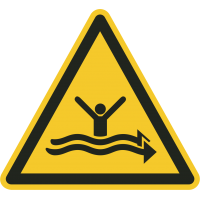 Schilder "Warnung vor starker Strömung"