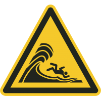 Schilder "Warnung vor hoher Brandung oder hohen brechenden Wellen"