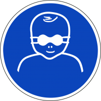 Aufkleber "Kleinkinder durch weitgehend lichtundurchlässige Augenabschirmung schützen"