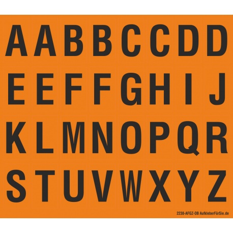 Buchstabenaufkleber, Orange - Schwarz, Alphabet