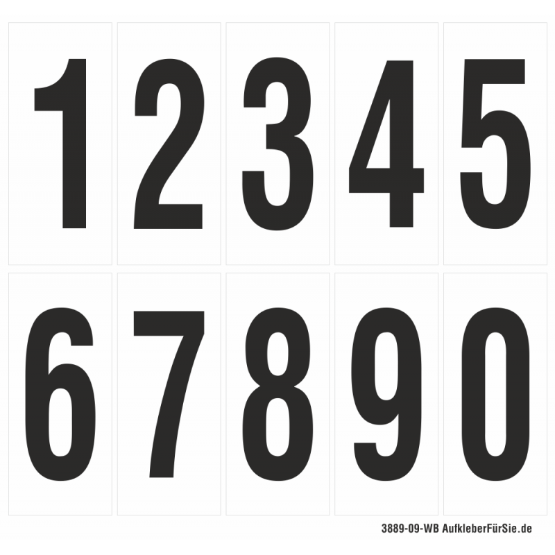 Zahlen schwarz auf weiß 20 cm hoch Aufkleber Klebezahlen (Zahl: 0 bis 9  komplett) Detailansicht 