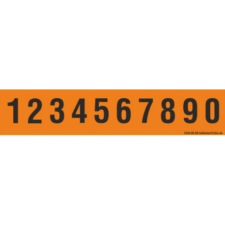 Buchstabenaufkleber, Orange - Schwarz, Ziffern 0-9