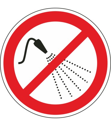 Aufkleber "mit Wasser spritzen verboten"