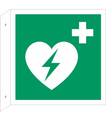 Schilder "AED (Automatisierter Externer Defibrillator)" (rechtwinkliges Modell)