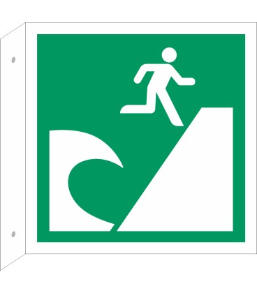 Schilder "Tsunami-Evakuierungsgebiet" (rechtwinkliges Modell)