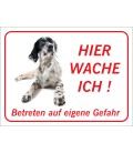 English Setter 'Hier wache ich'-Schild (rot)