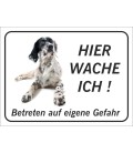 English Setter 'Hier wache ich'-Schild (schwarz)