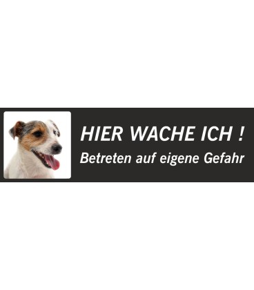 Jack Russell Terrier "Hier wache ich"-Schild (schwarz, niedrige Ausführung)