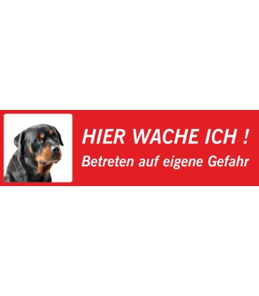 Rottweiler "Hier wache ich"-Schild (rot, niedrige Ausführung)