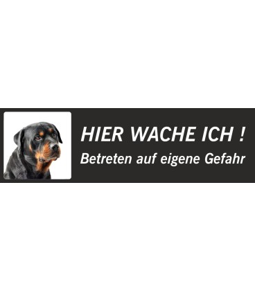 Rottweiler "Hier wache ich"-Schild (schwarz, niedriges Modell)
