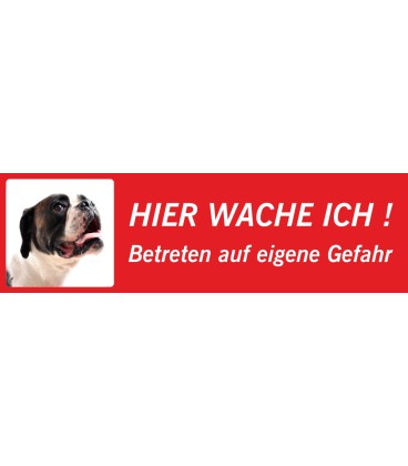Boxer "Hier wache ich"-Schild (rot, niedriges Modell)