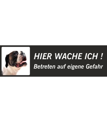 Boxer "Hier wache ich"-Schild (schwarz, niedriges Modell)