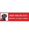 Schwarzer Bullmastiff 'Hier wache ich'-Schild (rot, niedriges Modell)
