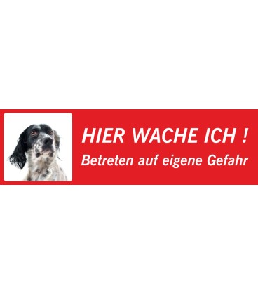Setter Anglais "Hier wache ich"-Schild (rot, niedriges Modell)