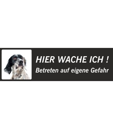 Setter Anglais "Hier wache ich"-Schild (schwarz, niedriges Modell)
