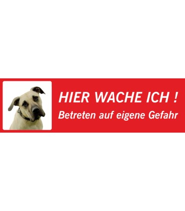 Amerikanische Mastiff "Hier wache ich"-Schild (rot, niedriges Modell)