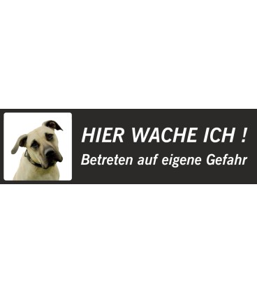 Amerikanische Mastiff "Hier wache ich"-Schild (schwarz, niedriges Modell)
