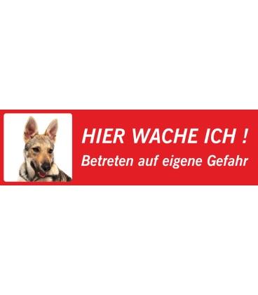 Tschechoslowakischer Wolfhund "Hier wache ich"-Schild (rot, niedriges Modell)