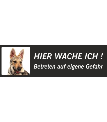 Tschechoslowakischer Wolfhund "Hier wache ich"-Schild (schwarz, niedriges Modell)