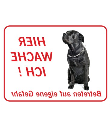 Schwarzer Bullmastiff "Hier wache ich"-Aufkleber (rot)