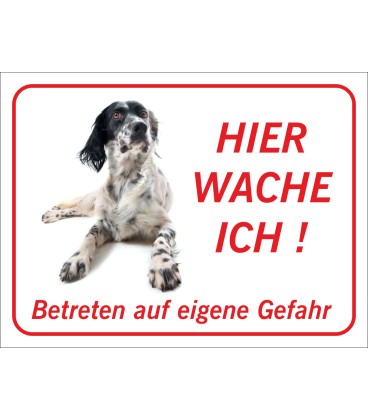 English Setter "Hier wache ich"-Aufkleber (rot)