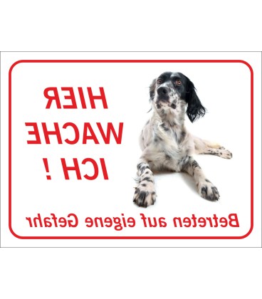 English Setter "Hier wache ich"-Aufkleber (rot)