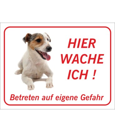Jack Russell Terrier "Hier wache ich"-Aufkleber (rot)