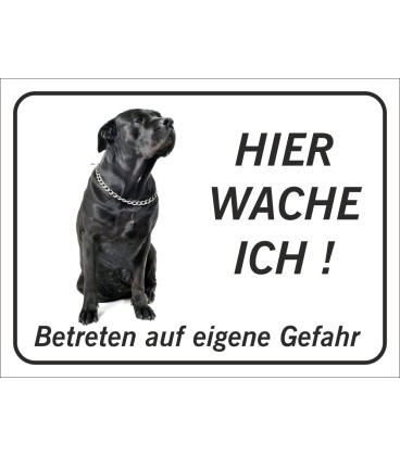 Schwarzer Bullmastiff "Hier wache ich"-Aufkleber (schwarz)