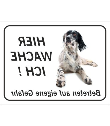 English Setter "Hier wache ich"-Aufkleber (schwarz)