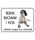 English Setter "Hier wache ich"-Aufkleber (schwarz)
