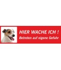 Jack Russell Terrier 'Hier wache ich'-Aufkleber (rot, niedriges Modell)
