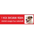 Jack Russell Terrier "Hier wache ich"-Aufkleber (rot, niedriges Modell)