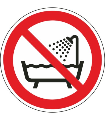 Schilder "Verbot, das Gerät in der Badewanne, der Dusche oder über mit Wasser gefülltem Becken zu benutzen"