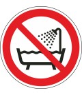 Schilder 'Verbot, das Gerät in der Badewanne, der Dusche oder über mit Wasser gefülltem Becken zu benutzen'