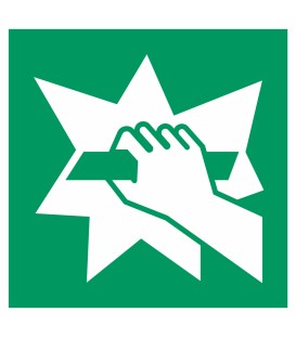 Schilder "Notausgangsvorrichtung (erreichbar nach Zerschlagen einer Scheibe)"